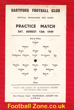 Dartford Football Club Practice Match 1949 – Single Sheet