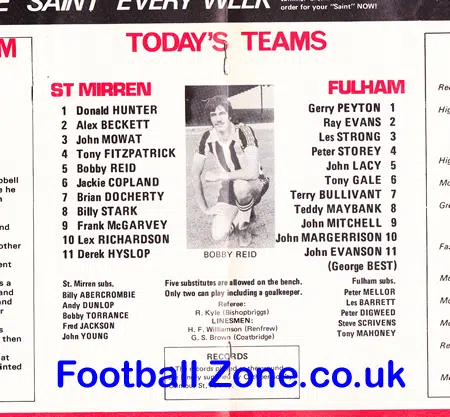 St Mirren v Fulham 1977 – George Best Played for Fulham