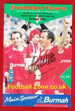 Steve White Testimonial Benefit Swindon Town 1993 - Autograph