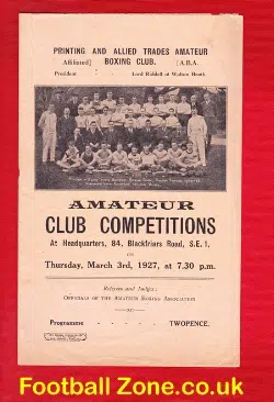 Boxing Programme Printing Allied Trades Amateur Club 1927