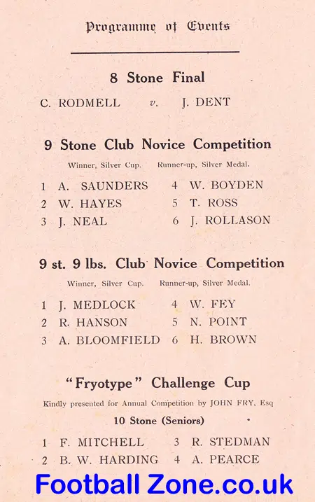 Boxing Programme Printing Allied Trades Amateur Club 1927
