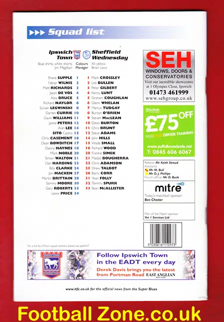 Ipswich Town v Sheffield Wednesday 2006 – Multi Autographed