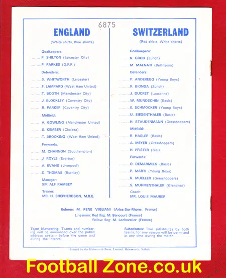 England v Switzerland 1971 - U23 at Ipswich Town