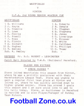 Westfields v Hinton 1978 – West Midlands League Hereford