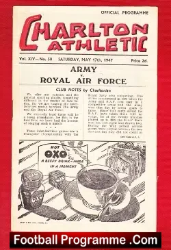 Army v Royal Air Force RAF 1947 – at Charlton