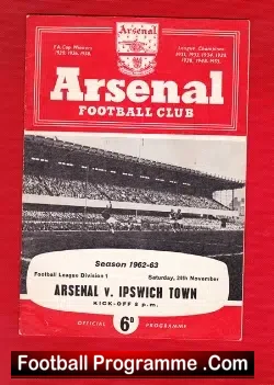 Arsenal v Ipswich Town 1962 - football programme