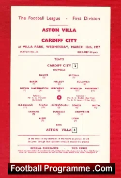 Aston Villa v Cardiff City 1957 – FA Cup Single Sheet