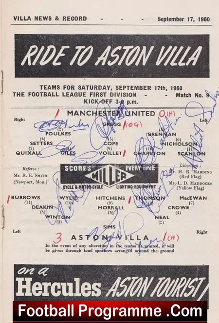 Aston Villa v Manchester United 1960 – Signed Man Utd Busby Babes