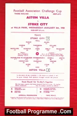 Aston Villa v Stoke City 1958 – FAC Replay