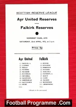 Ayr United v Falkirk 1972 – Reserves Match