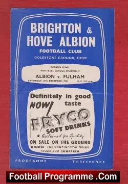 Brighton Hove Albion v Fulham 1958 - Multi Autographed - football programme