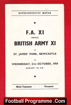 British Army v FA XI 1959 – at Newcastle United