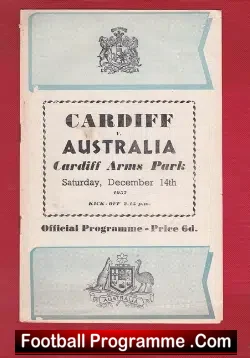 Cardiff Rugby v Australia 1957 - rugby programme