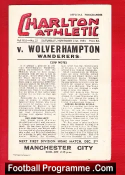 Charlton Athletic v Wolves 1953 - League Champions - football programme