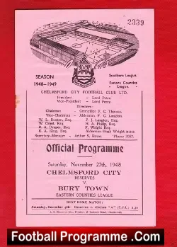 Chelmsford City v Bury 1948 - Eastern Counties League - football programme