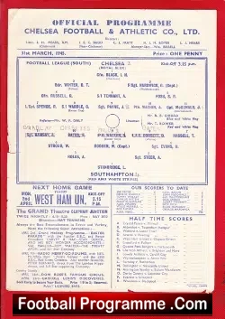 Chelsea v Southampton 1945 – Single Sheet – War Time