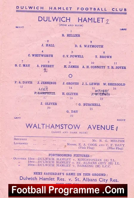 Dulwich Hamlet v Walthamstow Avenue 1946