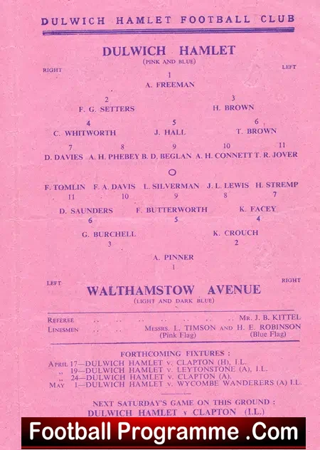 Dulwich Hamlet v Walthamstow Avenue 1948