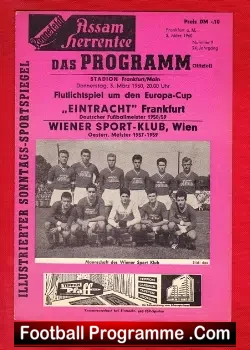 Eintracht Frankfurt v Wiener Sport 1960 - European Cup QF - football programme