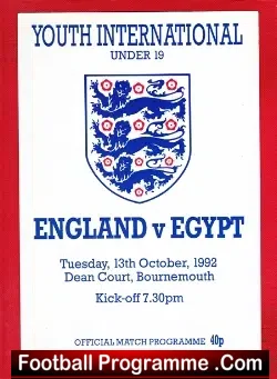 England v Egypt 1992 – Youth Match at Bournemouth