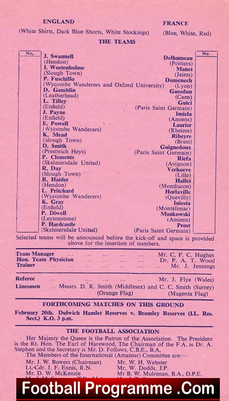 England v France 1971 – Amateur International at Dulwich