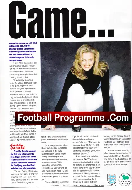 England v Georgia 1997 – Gabby Yorath – Gabby Logan