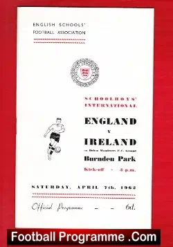 England v Northern Ireland 1962 – Burnden Park Bolton Schoolboys