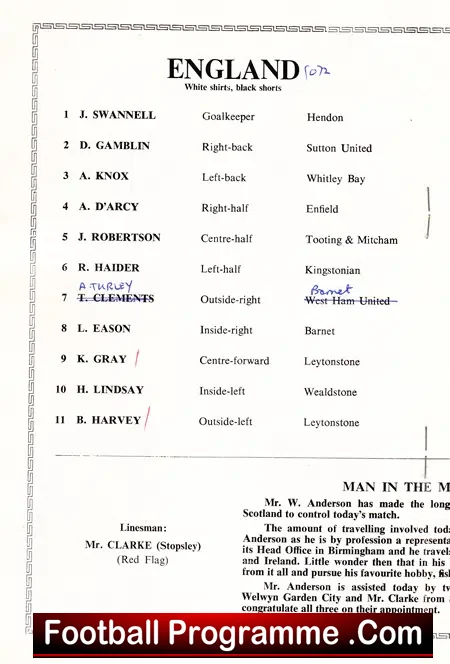 England v Northern Ireland 1966 – Amateur International Watford