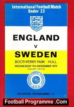 England v Sweden 1970 – Under 23 Boothferry Park Hull – Brian Kidd