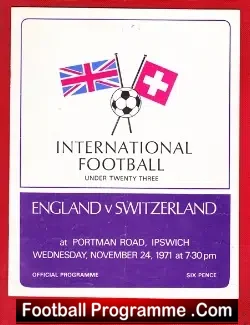 England v Switzerland 1971 – U23 at Ipswich Town