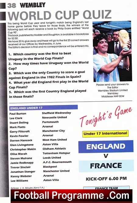 England v Uruguay 1990