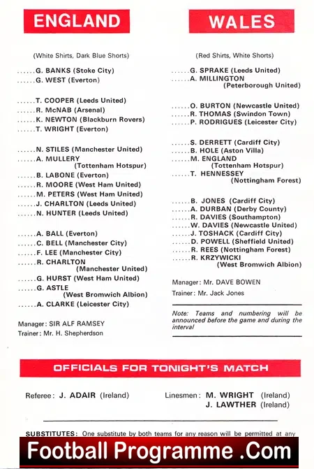 England v Wales 1969