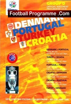 Euro 96 Denmark v Portugal + Turkey Croatia 1996 - football programme