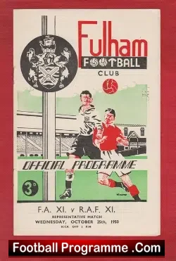 FA X1 v Royal Air Force RAF 1950 - at Fulham + Ron Greenwood - football programme