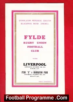 Fylde Rugby v Liverpool 1956 – plus Broughton Park