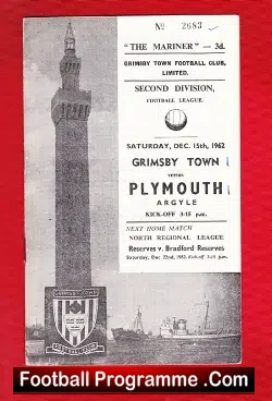 Grimsby Town v Plymouth Argyle 1962 - football programme