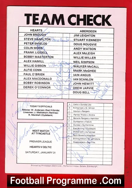 Heart Of Midlothian v Aberdeen 1981 – Multi Autographed SIGNED