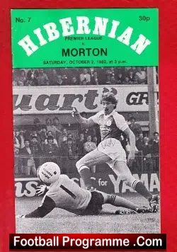 Hibernian Hibs v Morton 1982 - Autographed