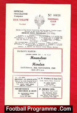 Hounslow v Hendon 1968 - London Senior Cup - football programme