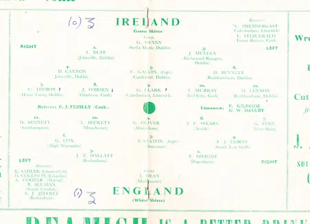 Ireland v England 1954 – Schoolboys at Mardyke Cork