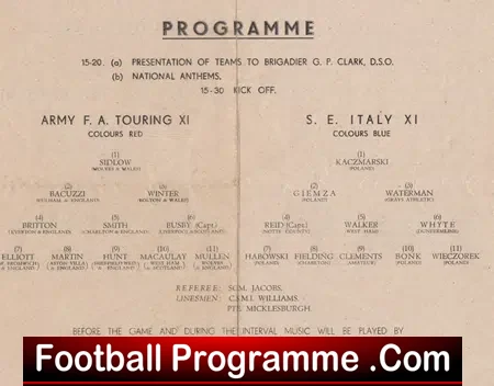 Italy v The Army FA Touring XI 1945 – Matt Busby Italy Rare !