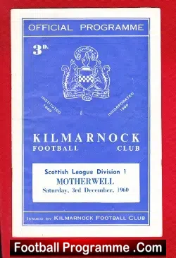 Kilmarnock v Motherwell 1960 - football programme