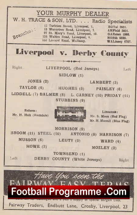 Liverpool v Derby County 1947 – 40s Football Programme