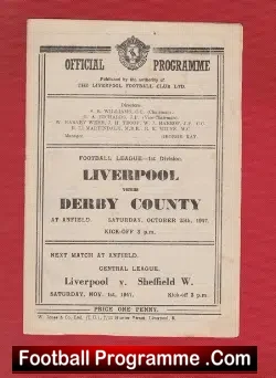 Liverpool v Derby County 1947 – 40s Football Programme