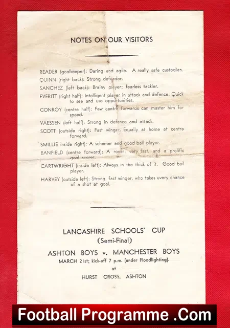 Manchester Boys v London Boys 1956 - at Manchester City
