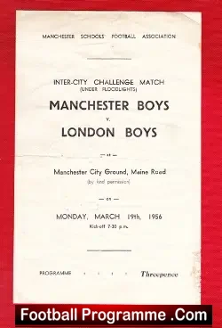 Manchester Boys v London Boys 1956 - at Manchester City - football programme