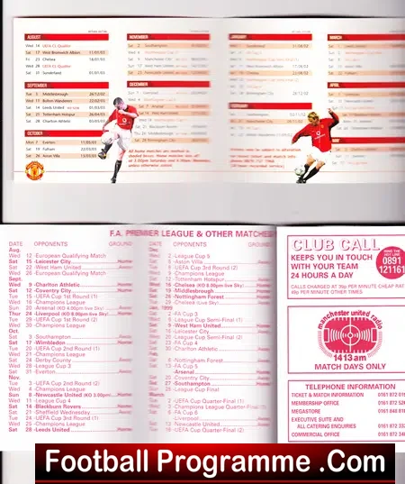 Manchester United Fixtures Booklet + Premier League 1998/99 - X2