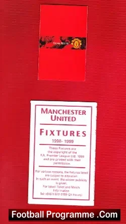 Manchester United Fixtures Booklet + Premier League 1998/99 - X2 - football memorabilia