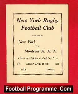 New York Rugby Football Club v Montreal Canada 1930 – First Year