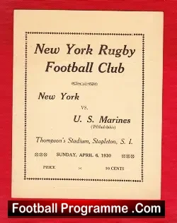 New York Rugby Football Club v US Marines 1930 - First Year - rugby programme